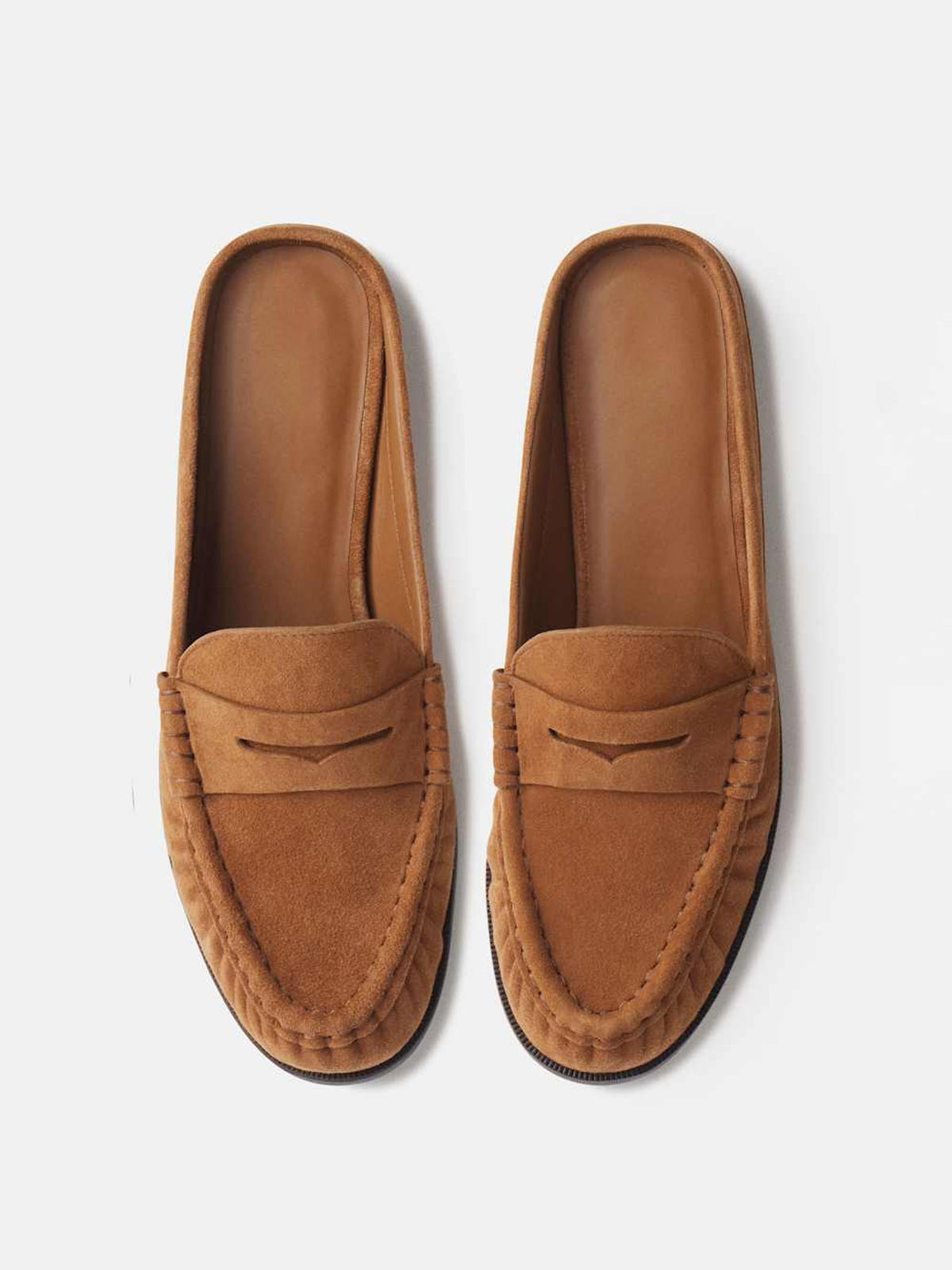 Brown Faux Suede Round-Toe Chic Slip-On Mules Flats