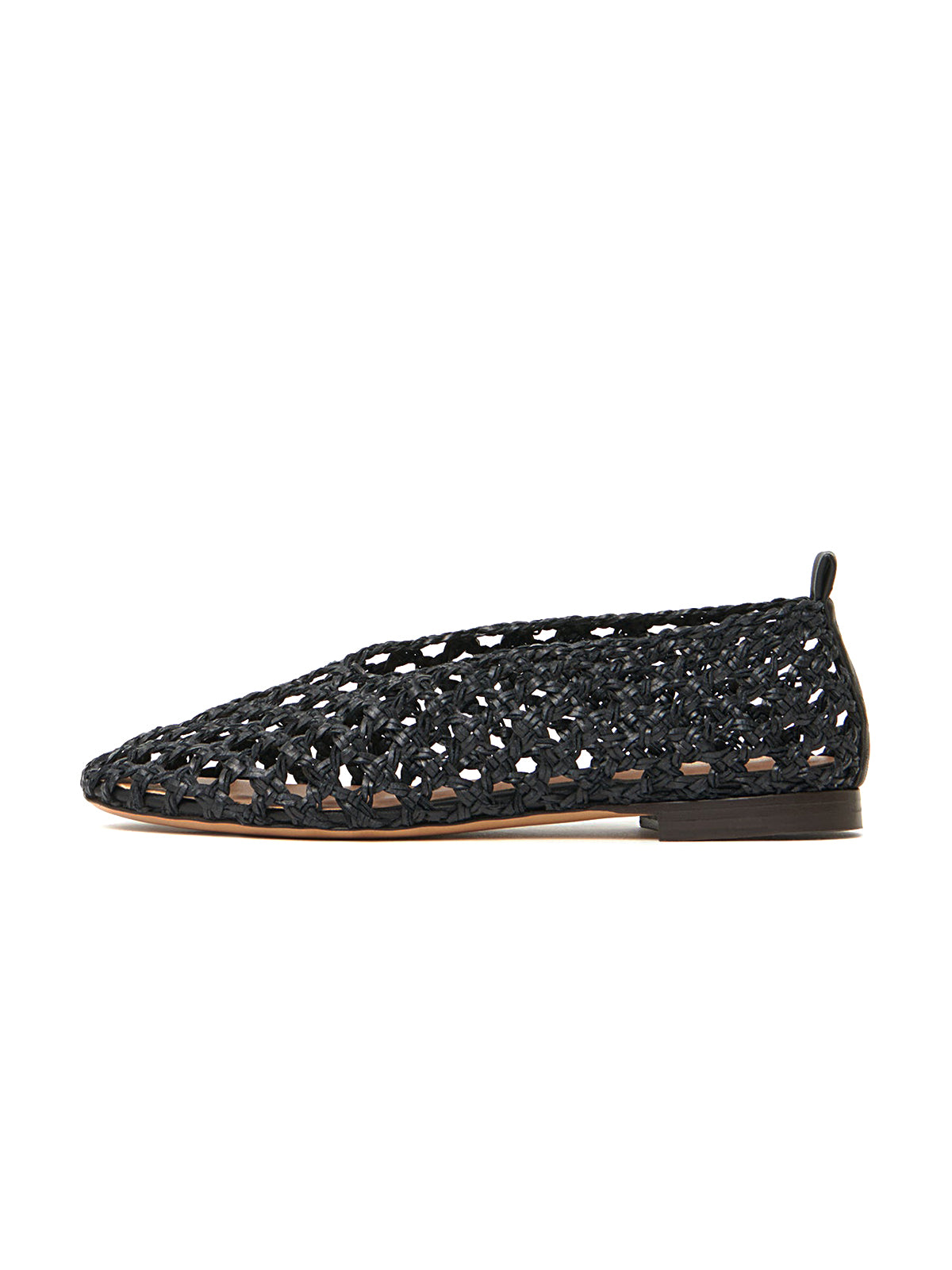 Black Woven Vegan Leather Round-Toe Simple Slip-On Flats