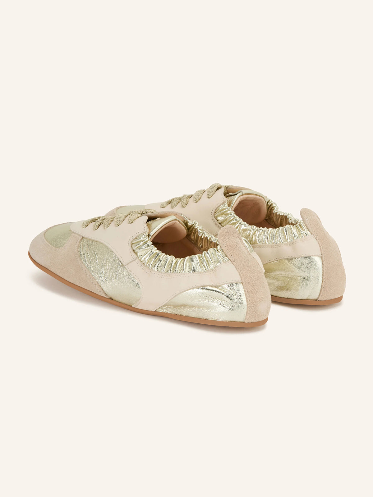 Light Brown And Gold Cow Suede Round-Toe Lace-Up Chic Flats Sneakers