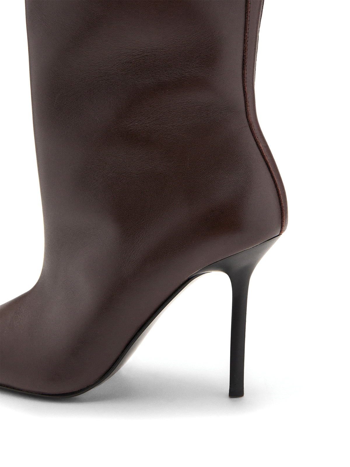 Burgundy Pointed-Toe Simple Half-Zip Over-The-Knee Stiletto Boots