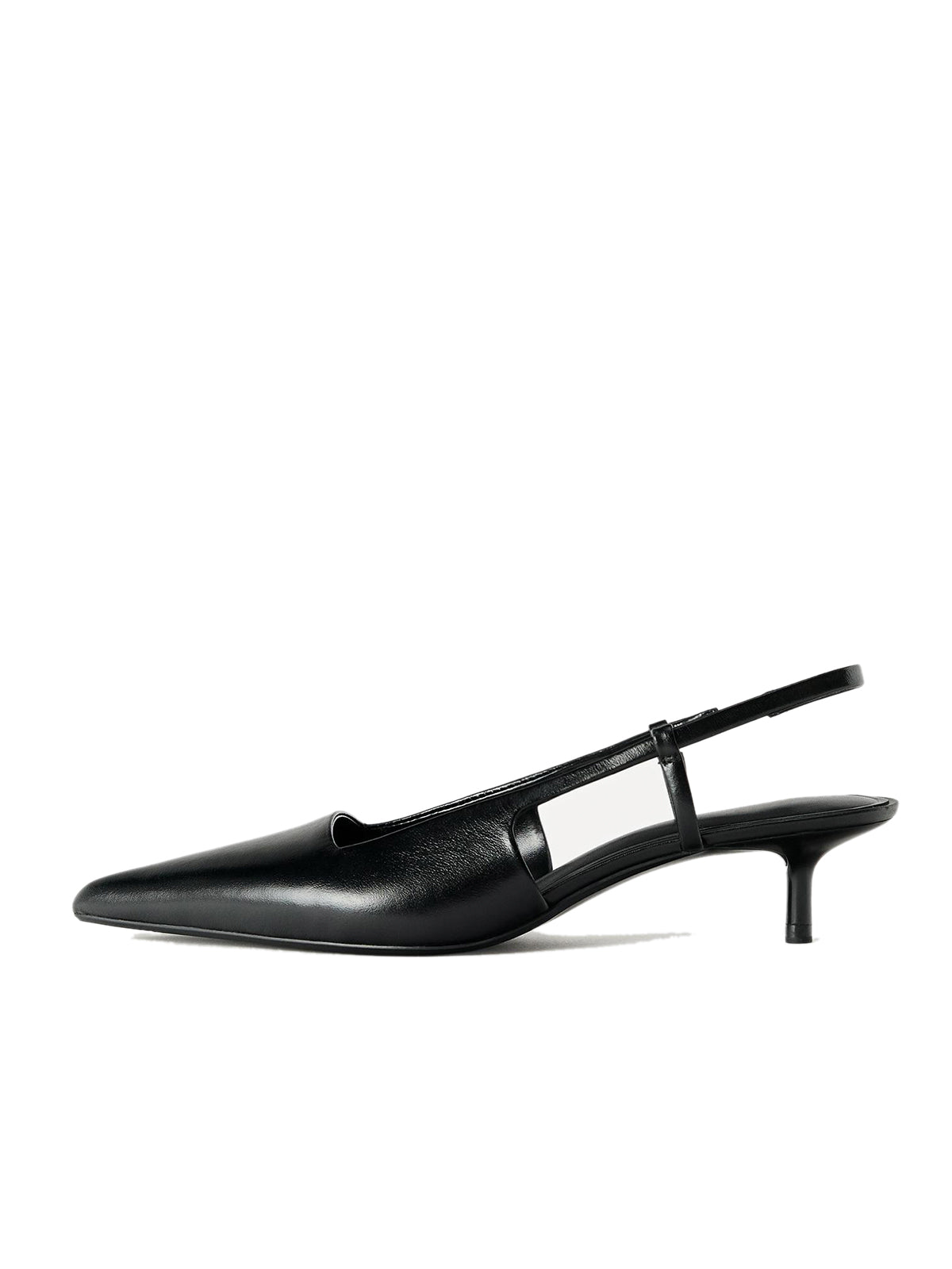 Black Pointed-Toe Back Strap With Elastic Piece Kitten Heels