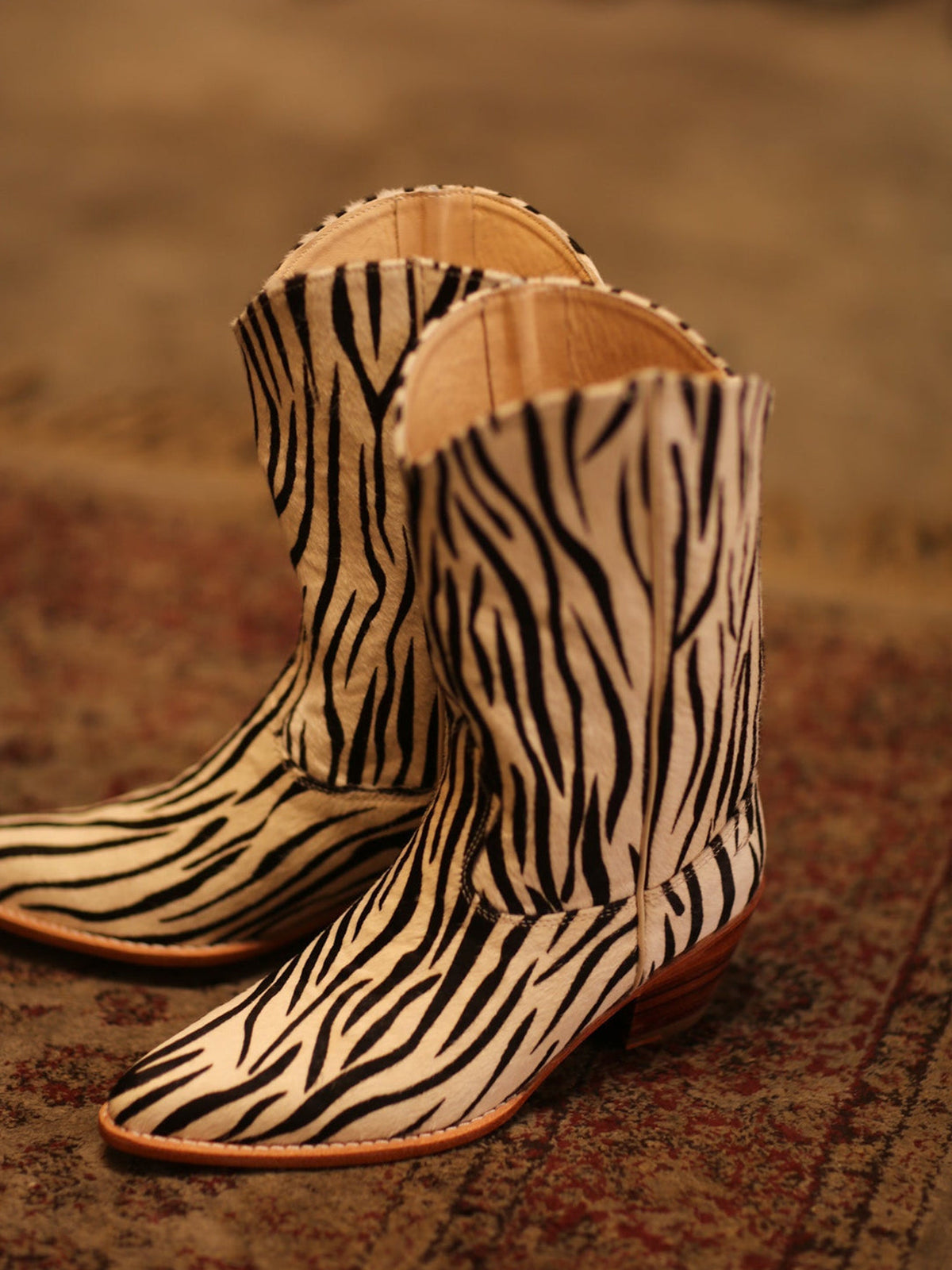 Classic Zebra Print Round-Toe Back Full-Zip Simple Cowgirl Boots