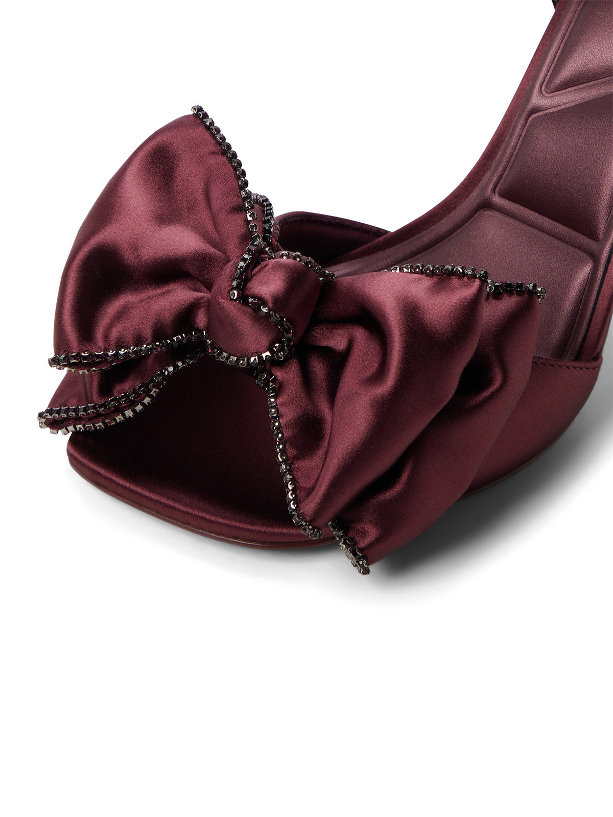 Burgundy Satin Square-Toe Front Bow Slingback Ankle Strap High Heels