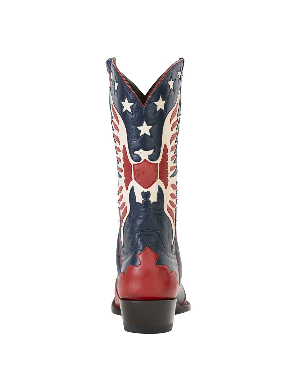 Navy Snip-Toe Ivory Eagle And Star Inlay Chic Mid Calf Cowgirl Boots