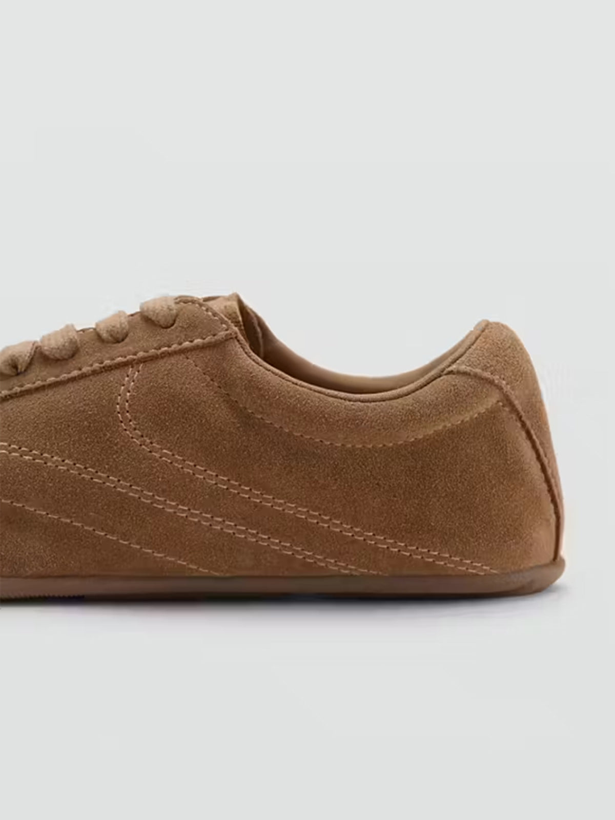 Sand Cow Suede Round-Toe Lace-Up Sneakers Chic Flats