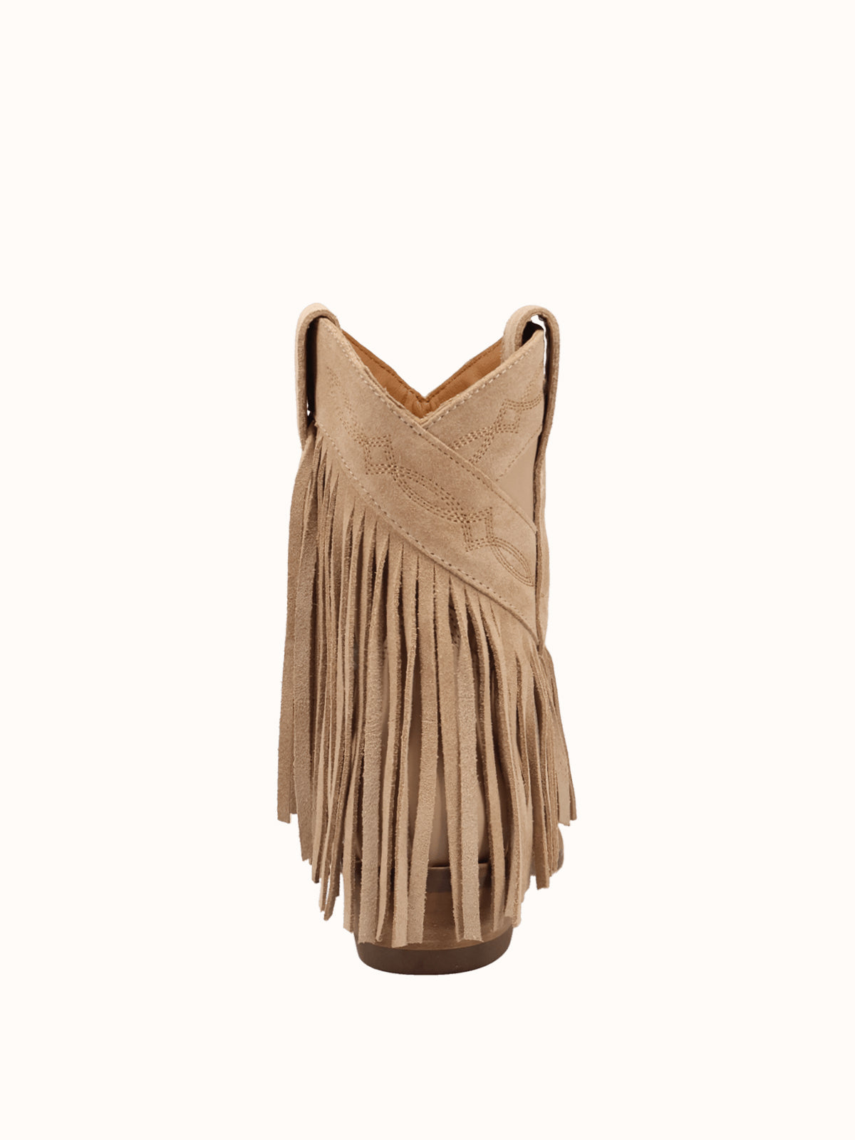 Sand Snip-Toe Faux Suede Fringe Chic Ankle Cowgirl Boots