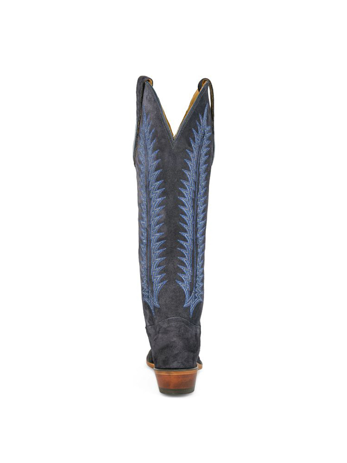 Blue Faux Suede Snip-Toe Wide Calf Embroidery Knee High Cowgirl Boots
