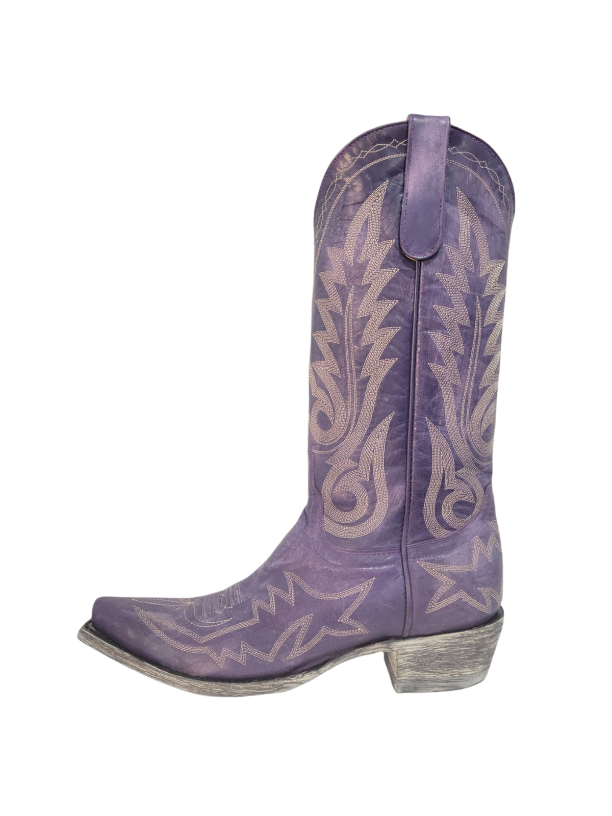 Chic Embroidery Snip-Toe Classic Mid Calf Cowgirl Boots - Violet Purple