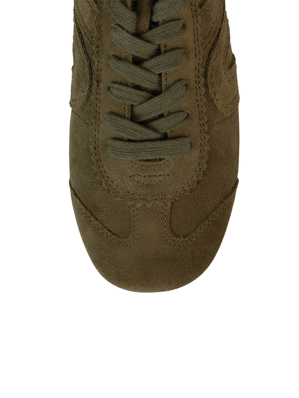 Olive Green Faux Suede Round-Toe Lace-Up Classic Sneakers Flats