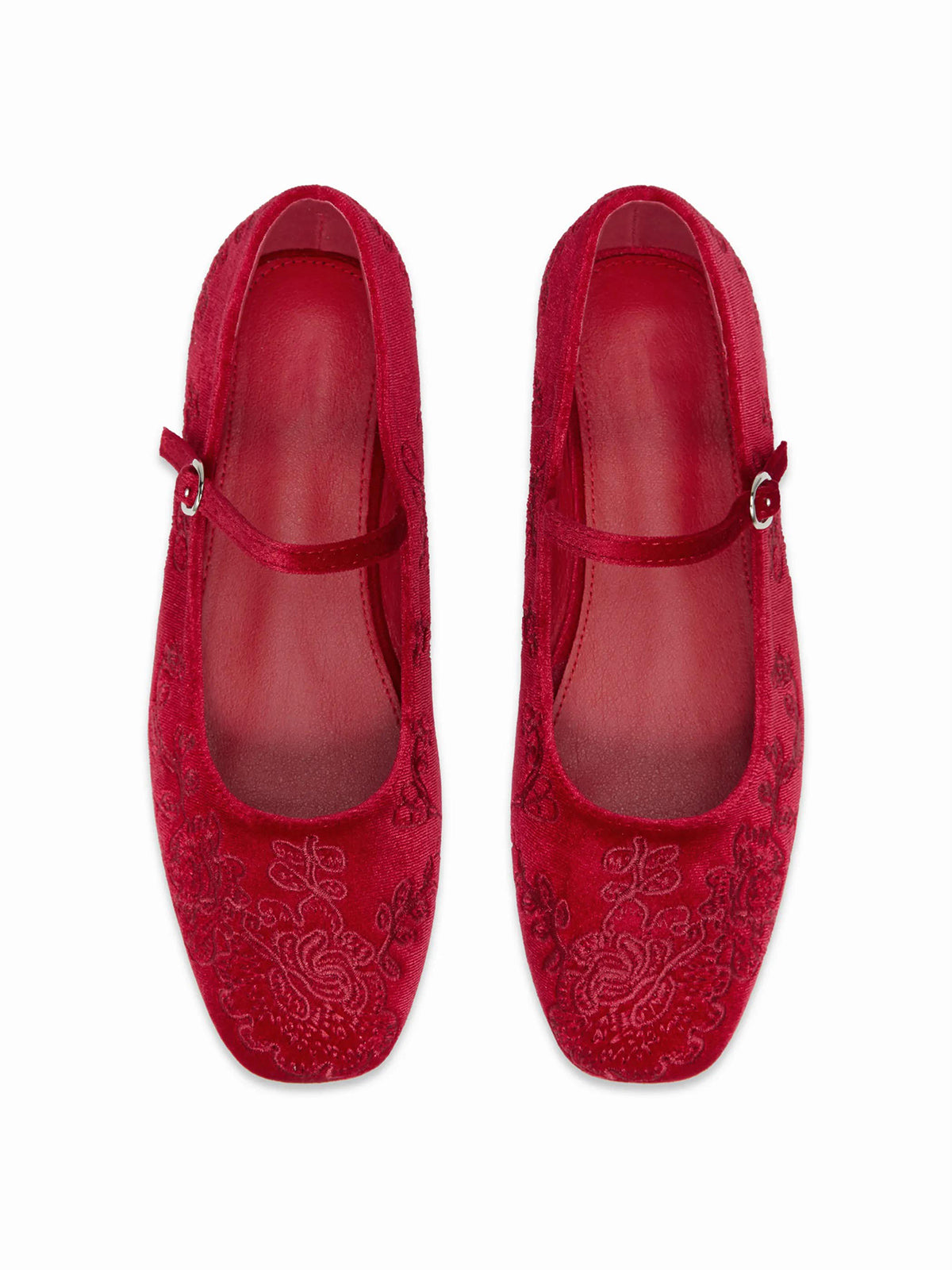Red Velvet Square-Toe Chic Mary Jane Ballet Flats