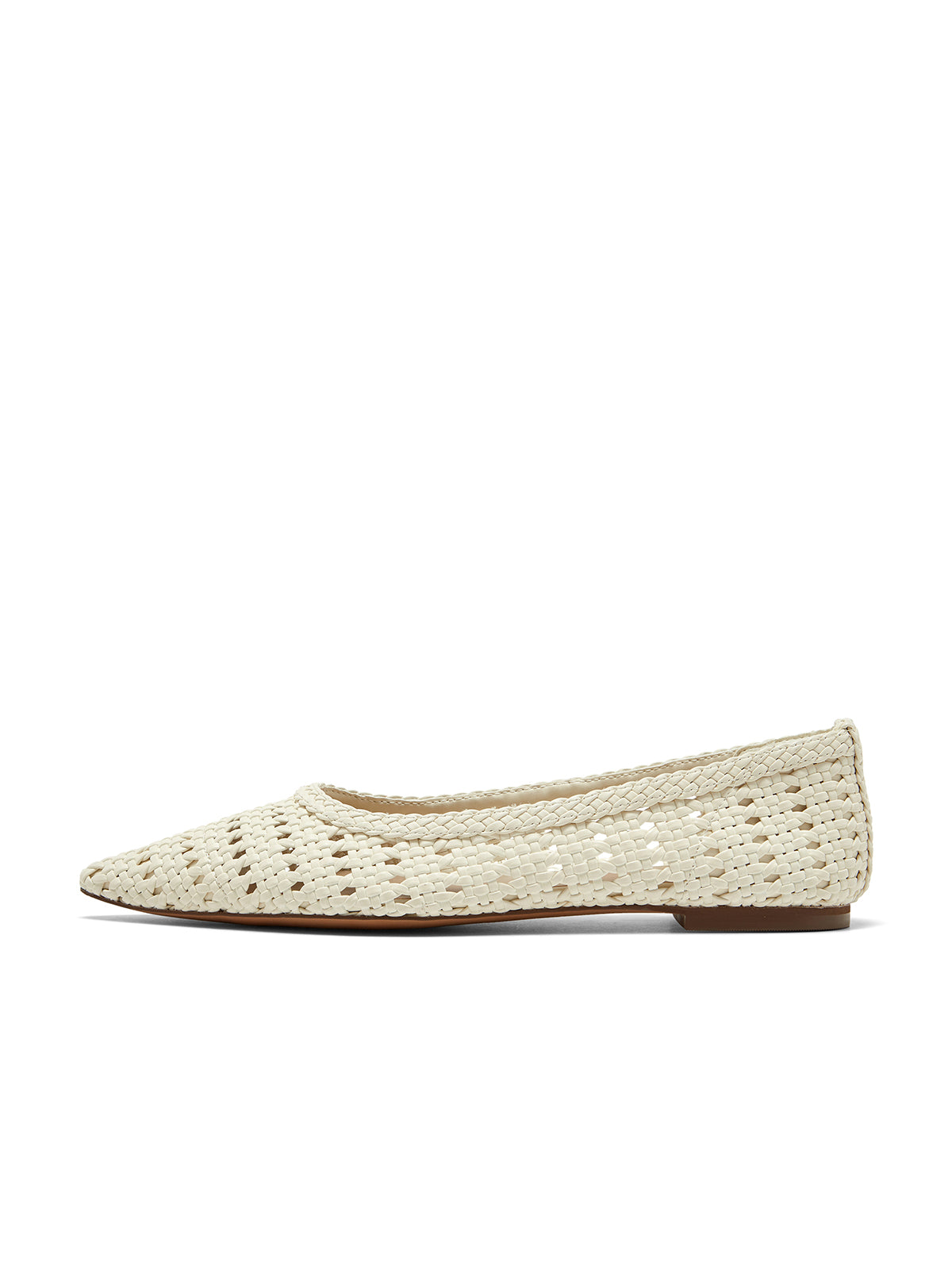 Ivory Woven Vegan Leather Pointed-Toe Slip-On Chic Flats