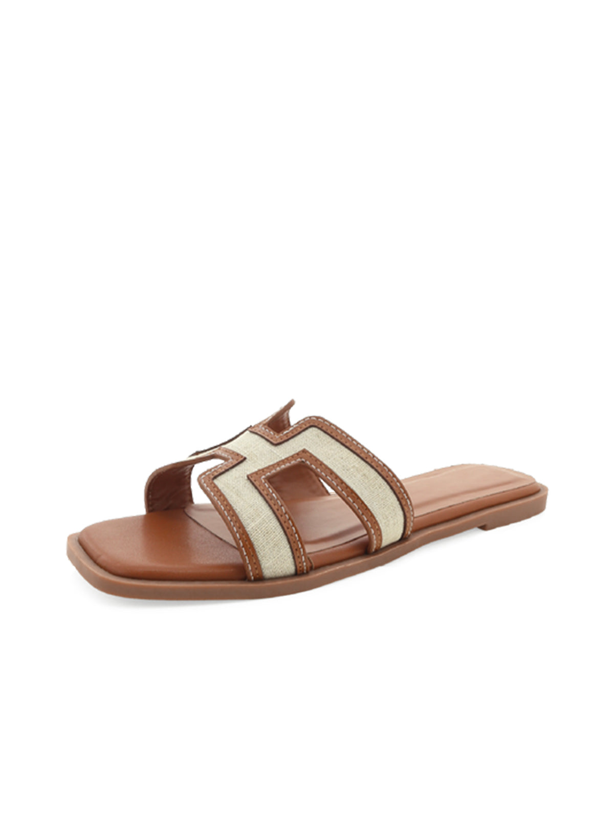 Nude Open Square-Toe Slip-On Simple Sandals Flats