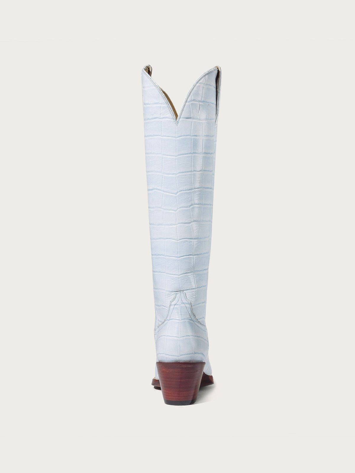 Blue Crocodile-Embossed Almond-Toe Wide Calf Tall Knee High Cowgirl Boots