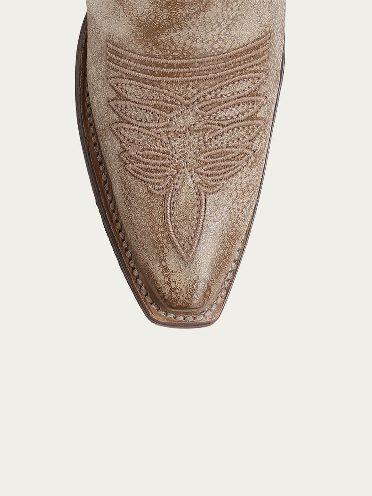 Taupe Snip-Toe Inlay And Floral Embroidery Chic Mid Calf Cowgirl Boots