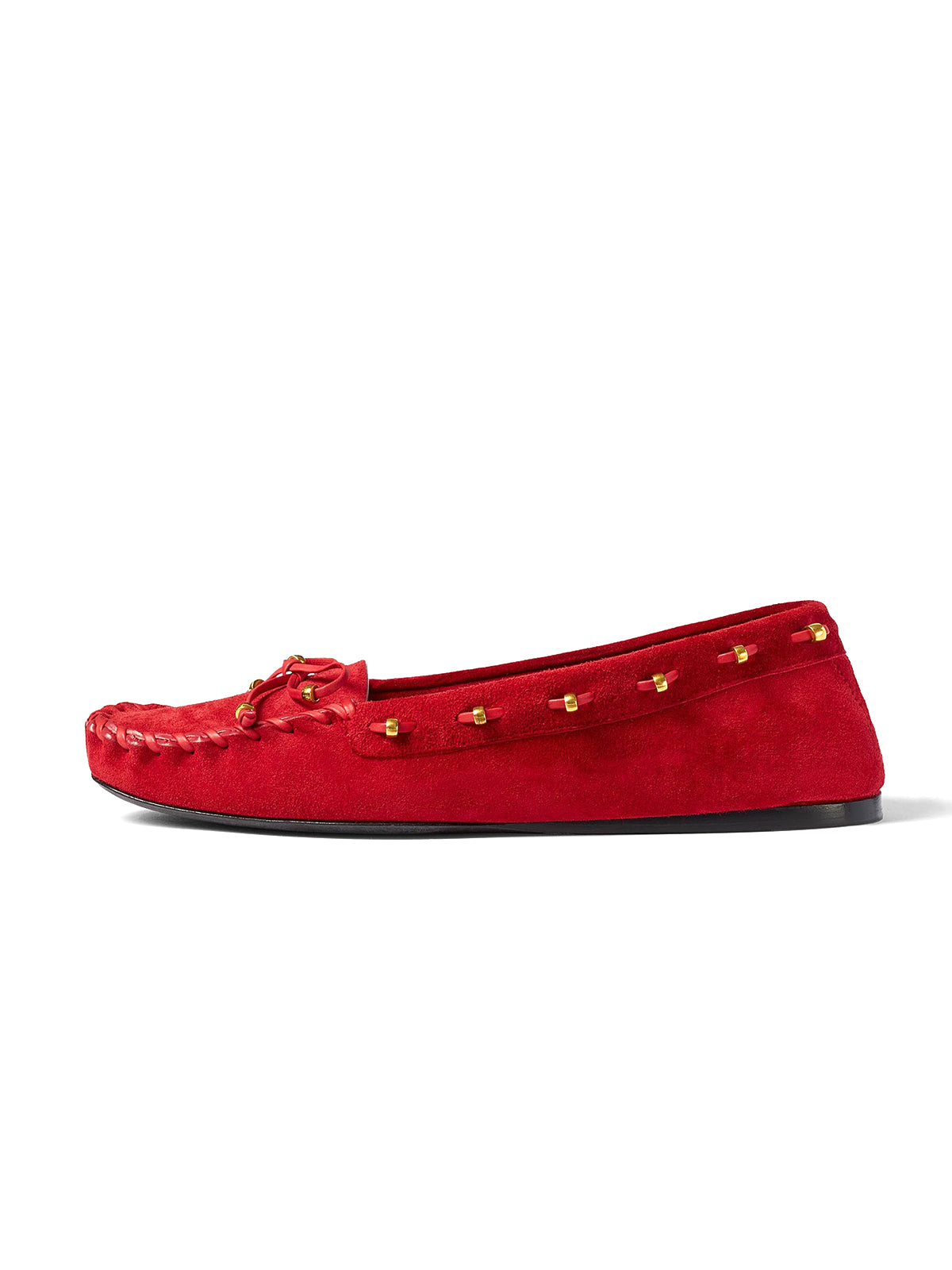 Red Cow Suede Square-Toe Running Stitch And Front Bow Flats