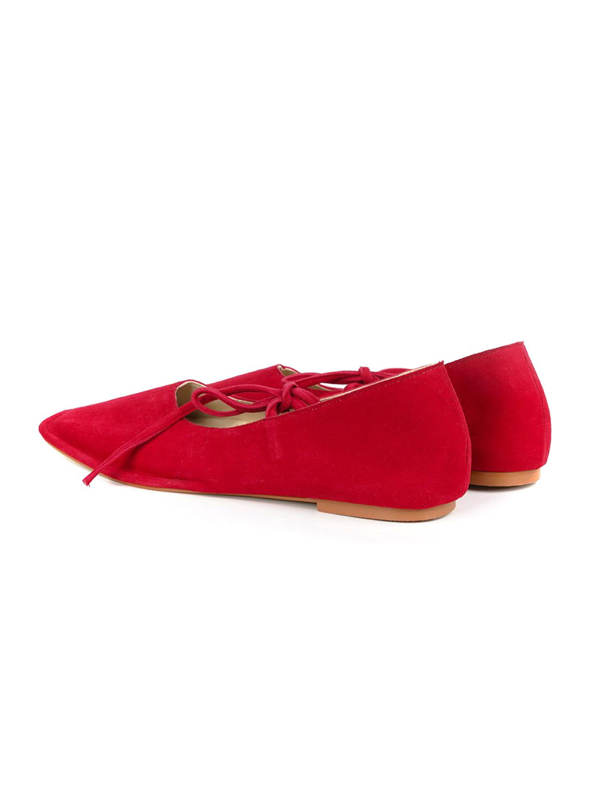Red Faux Suede Square-Toe Middle Strap Slip-On Chic Flats