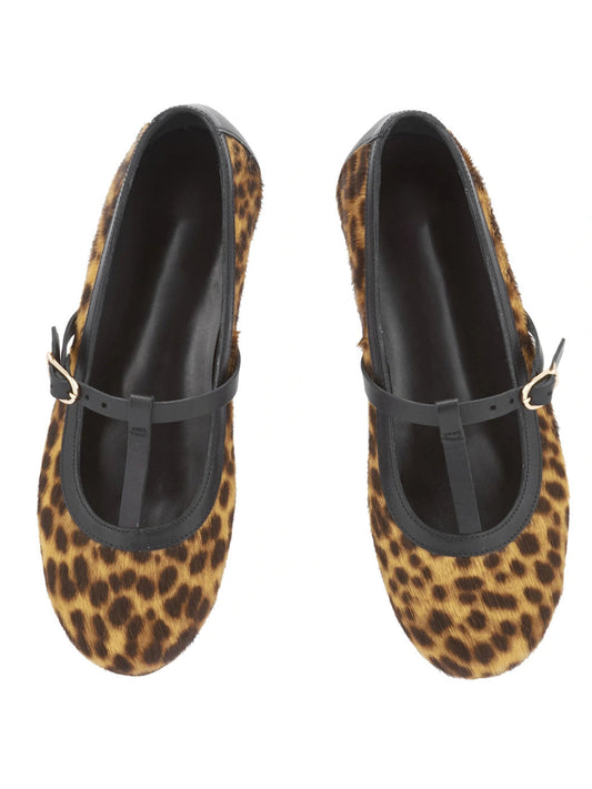 Leopard Print Round-Toe T-Strap Chic Ballet Flats