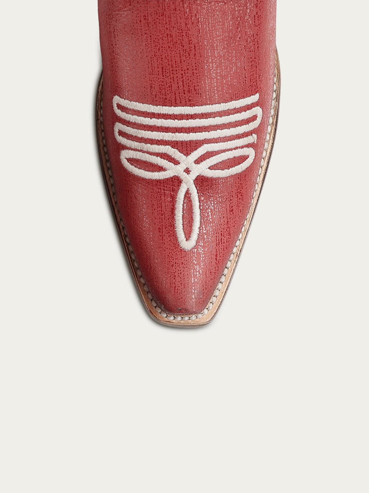 Dark Red Snip-Toe Western White Embroidery Mid Calf Cowgirl Boots