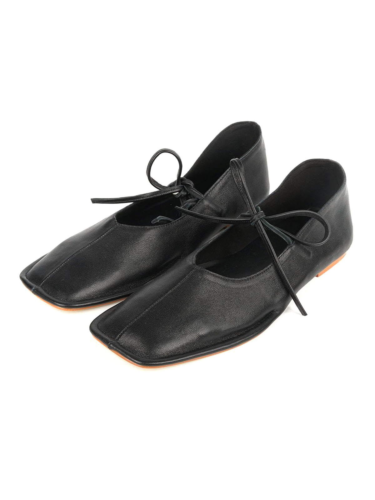 Black Square-Toe Middle Strap Slip-On Chic Flats