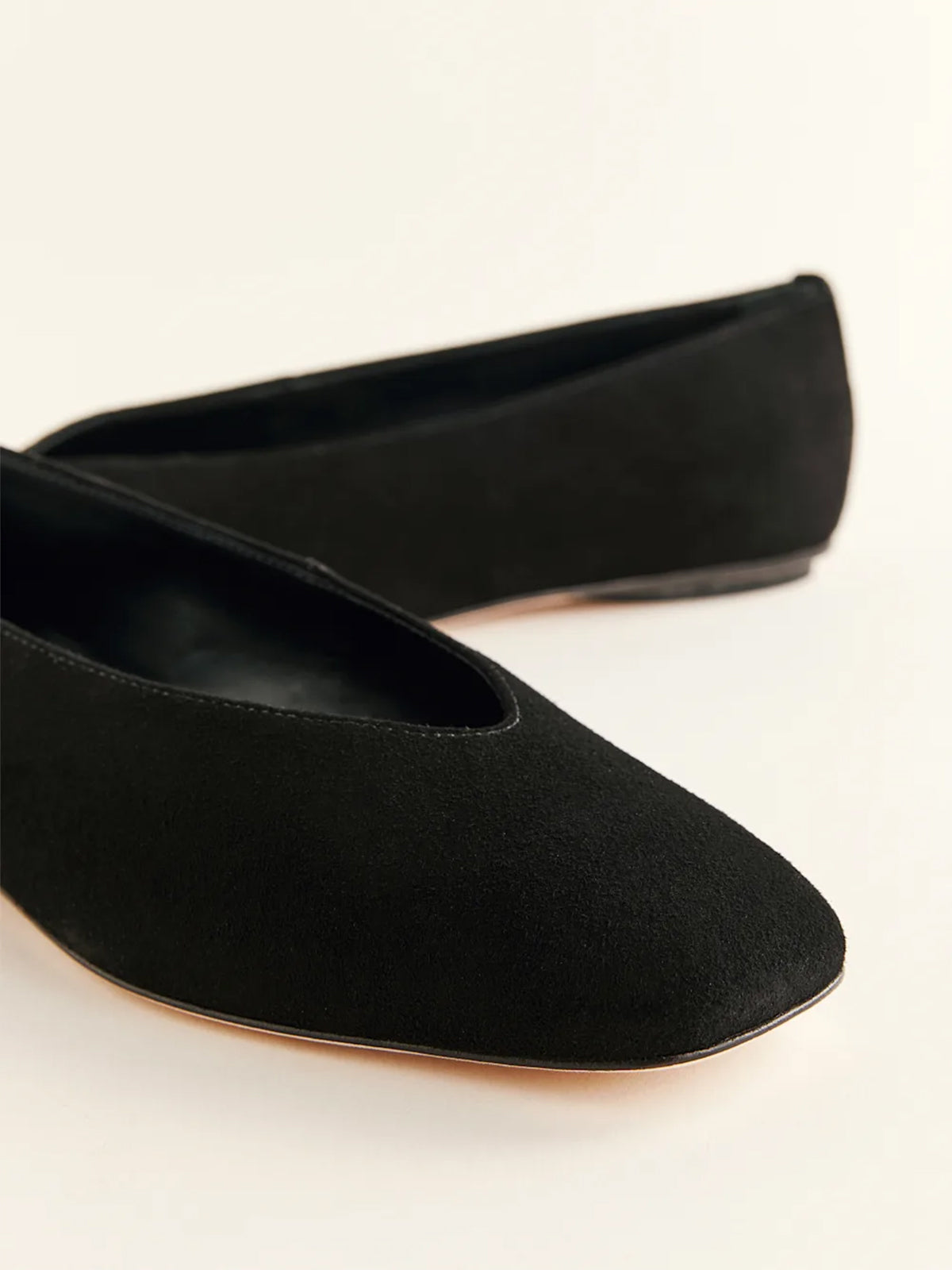 Sleek Square-Toe Classic Slip-On Ballet Flats – Black Faux Suede