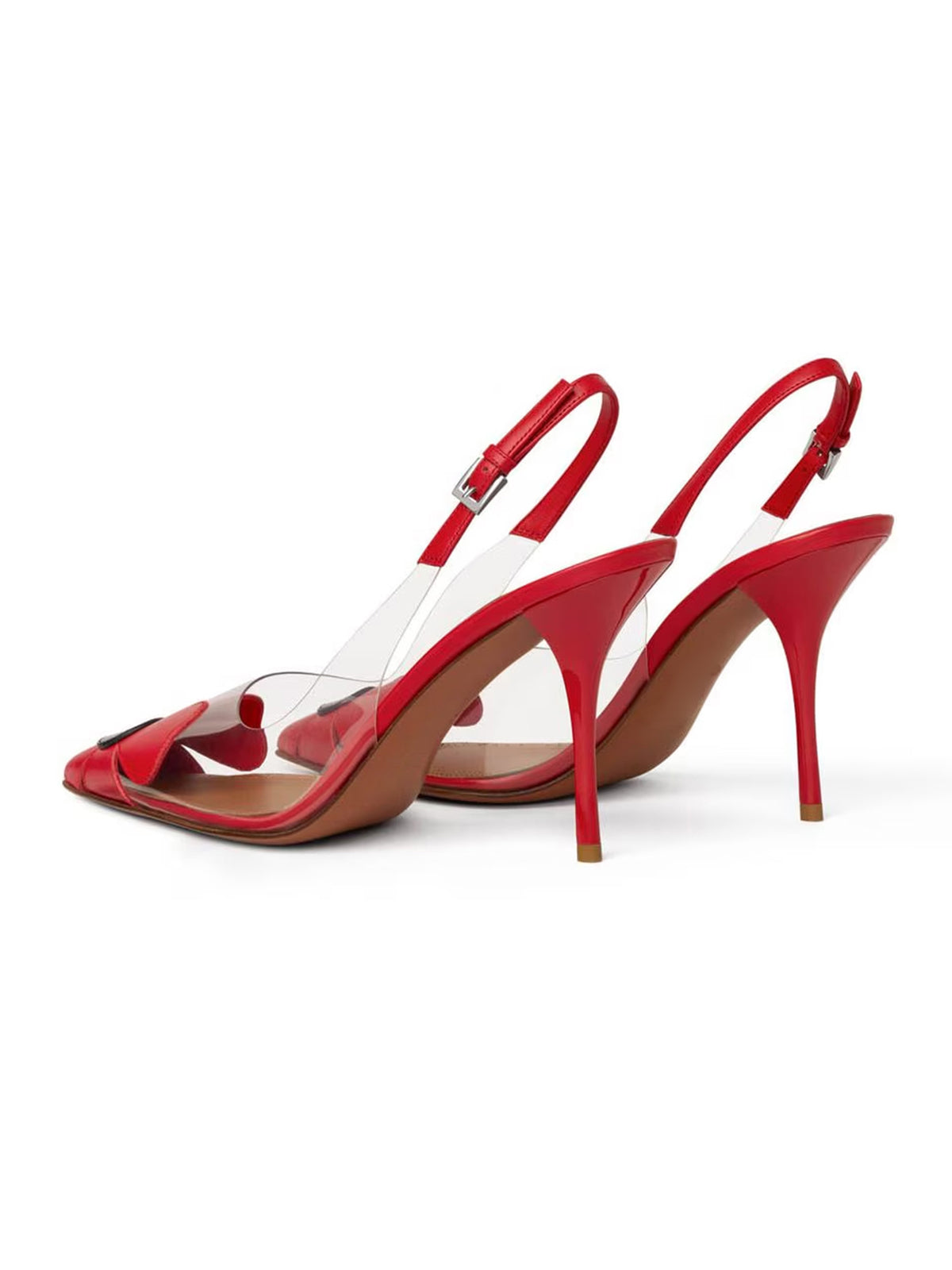 Patent Red Flower And TPU Transparent Film Pointed-Toe Slip-On High Heels