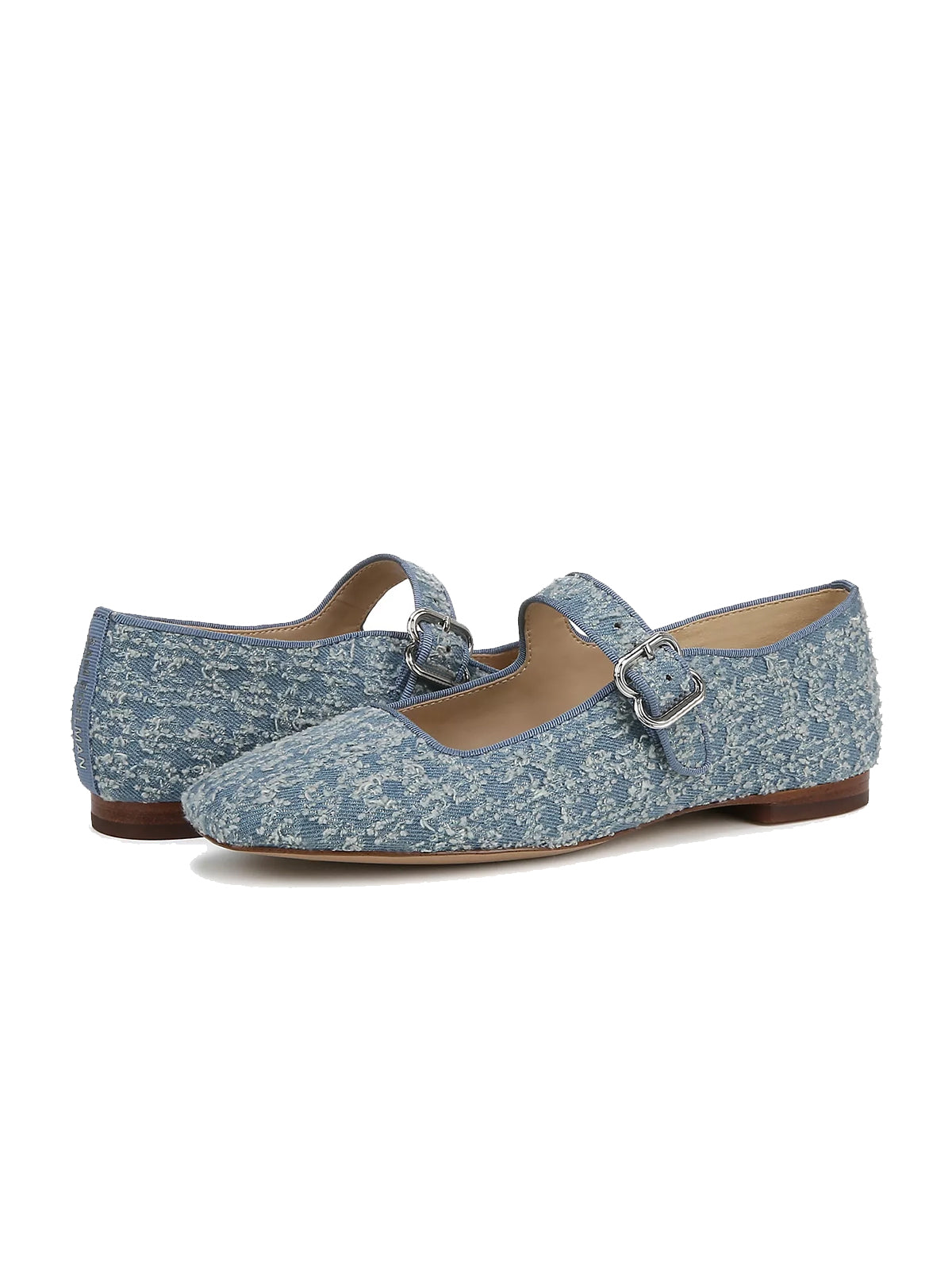 Blue Square-Toe Denim Bridge Strap Mary Jane Flats