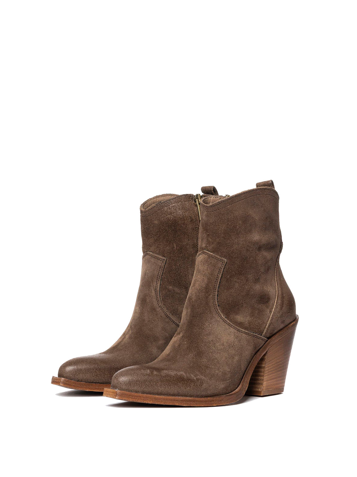 Brown Faux Suede Snip-Toe Side Full-Zip Classic Ankle Cowgirl Boots