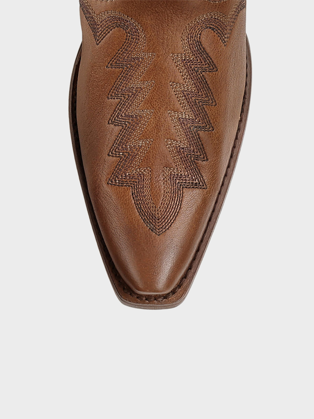 Cognac Sleek Snip-Toe Chic Embroidery Half-Zip Knee High Cowgirl Boots