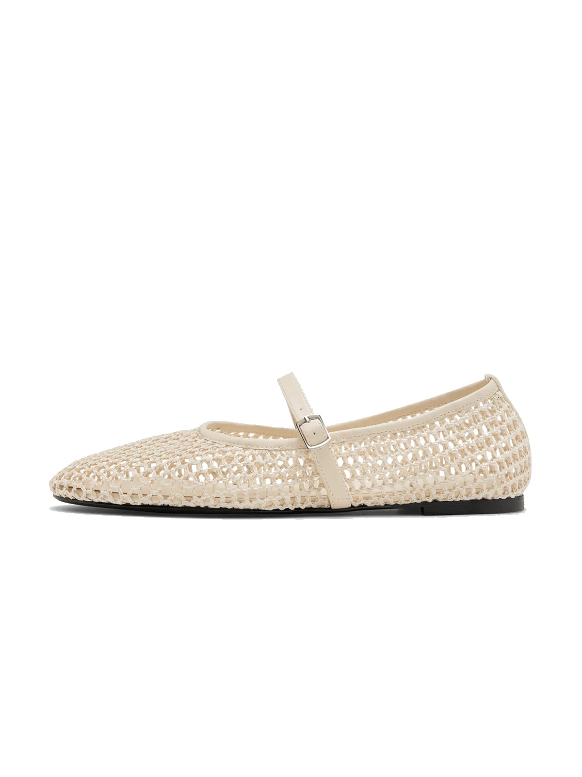 Beige Grass Woven Round-Toe Buckle Mary Jane Chic Flats