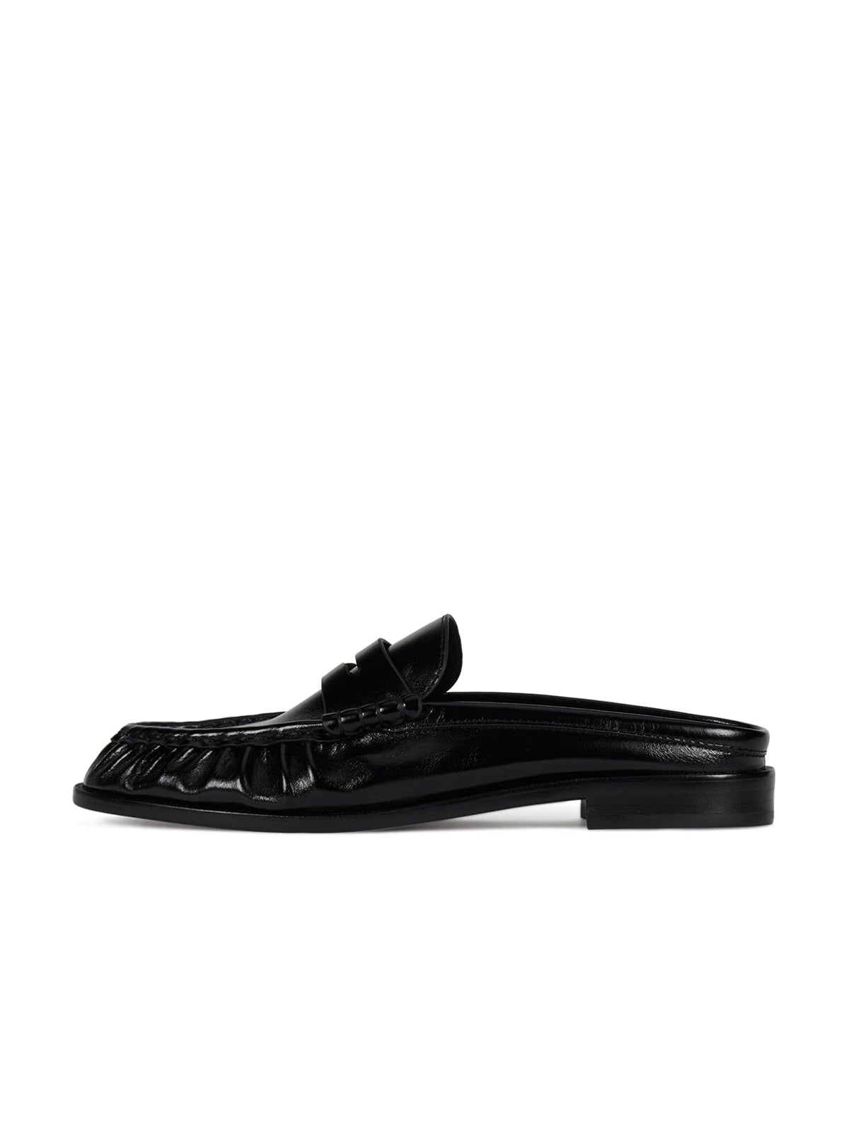 Round-Toe Backless Slip-On Loafer Mule Flats - Black