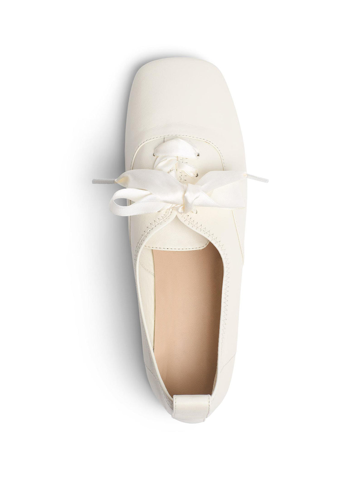 Ivory Square-Toe Chic Lace-Up Slip-On Simple Flats