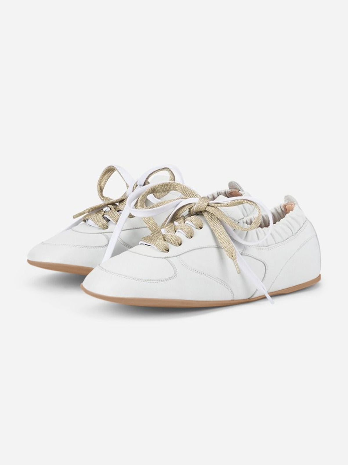 White Cow Leather Round-Toe Lace-Up Chic Flats Sneakers
