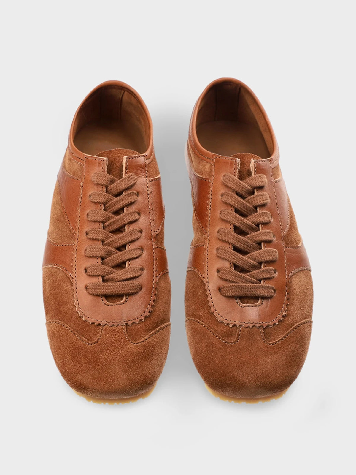 Square-Toe Classic Lace-Up Chic Flats Sneakers - Brown