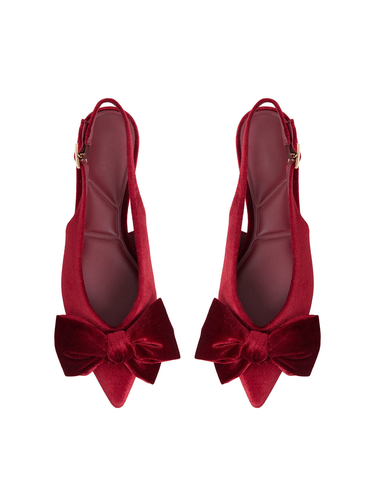 Red Velvet Pointed-Toe Front Big Bow Slingback Flats