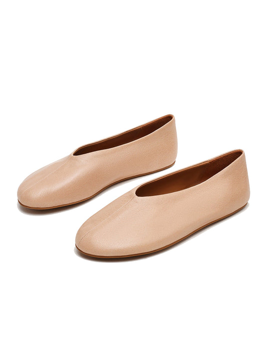 Simple Round-Toe Slip-On Ballet Flats - Nude
