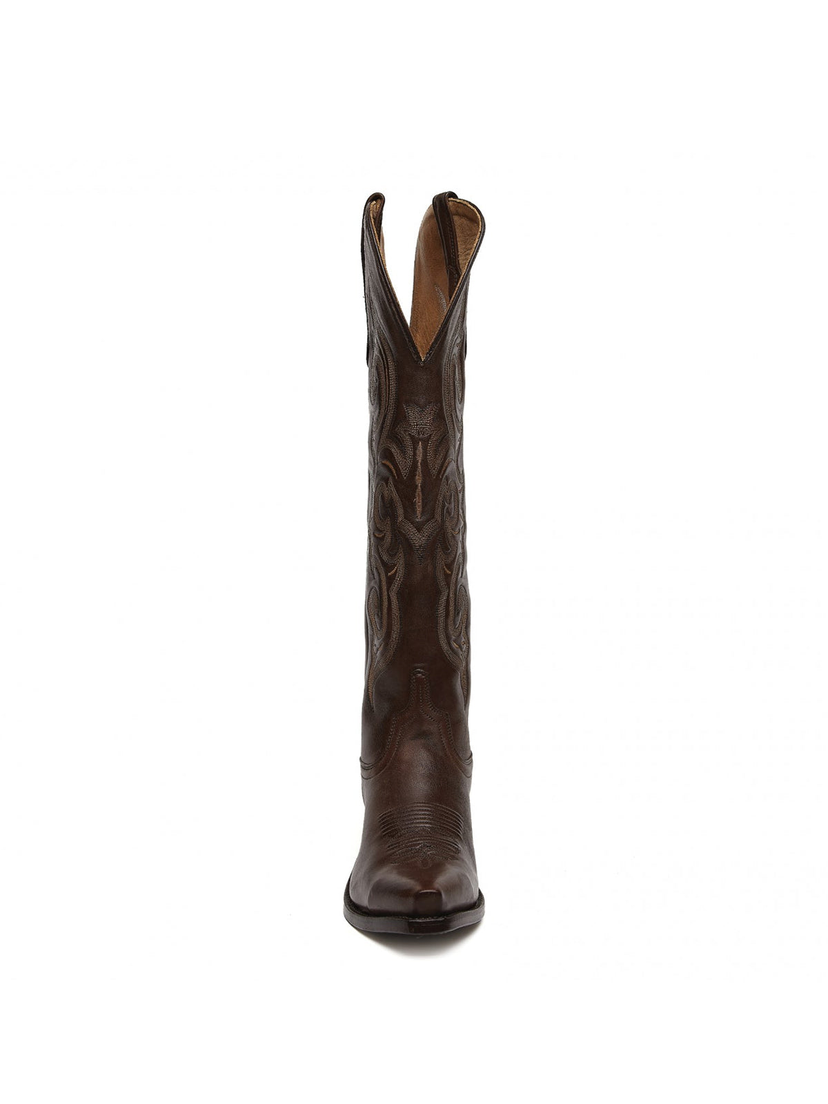 Chocolate Western Embroidery Tall Snip-Toe Knee High Cowgirl Boots