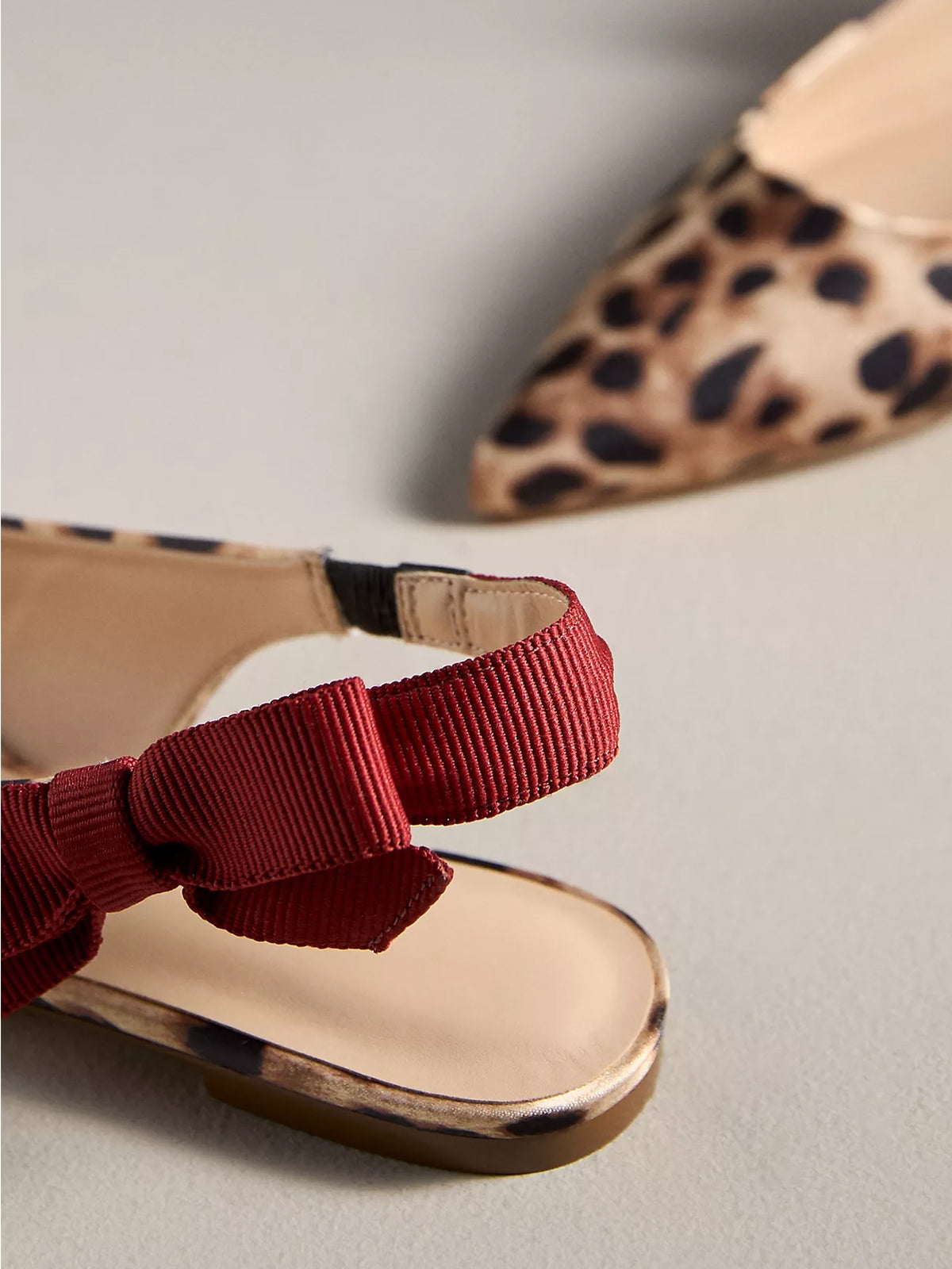 Leopard Satin Pointed-Toe Side-Bow Slingback Flats