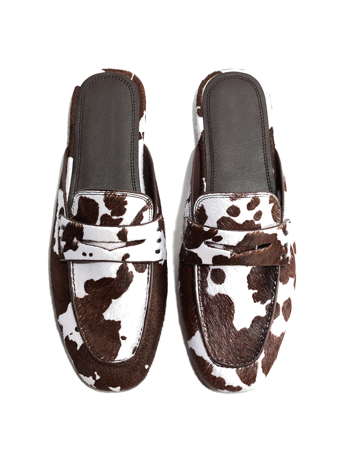 Cow Print Pony Hair Vegan Leather Square-Toe Chic Loafers Flats