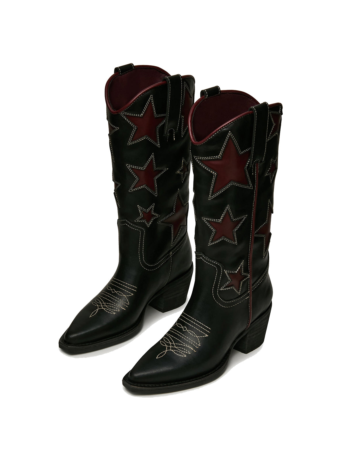 Black Almond-Toe Strass Inlay Classic Mid Calf Cowgirl Boots