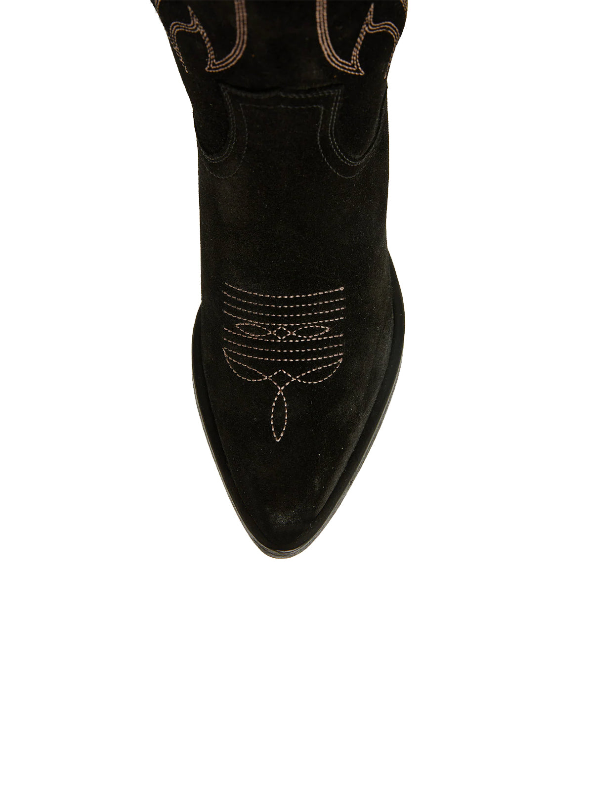 Black Faux Suede Almond-Toe Embroidery Applique Half-Zip Knee High Cowgirl Boots
