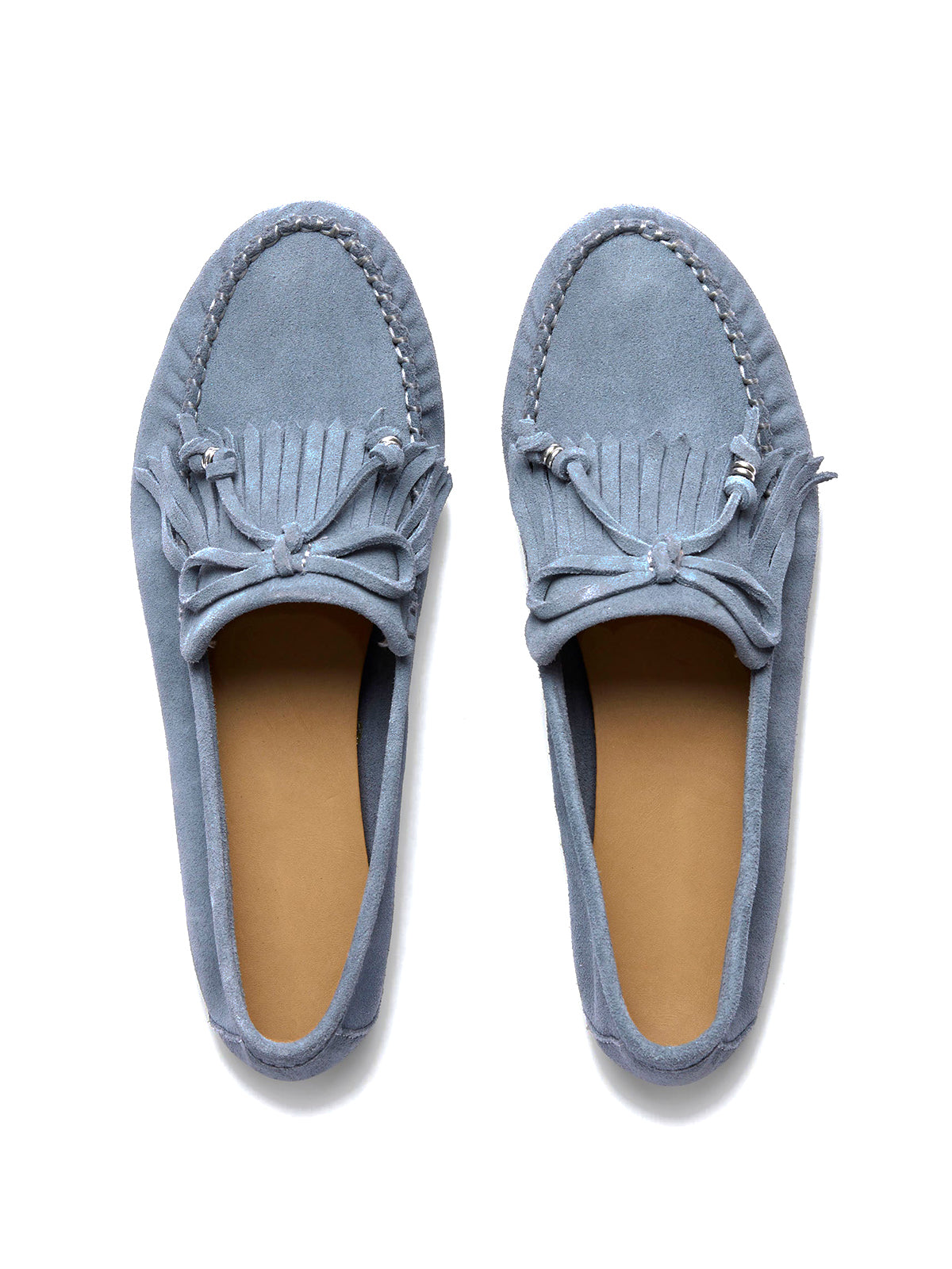 Purple Cow Suede Round-Toe Front Bow And Fringe Flats