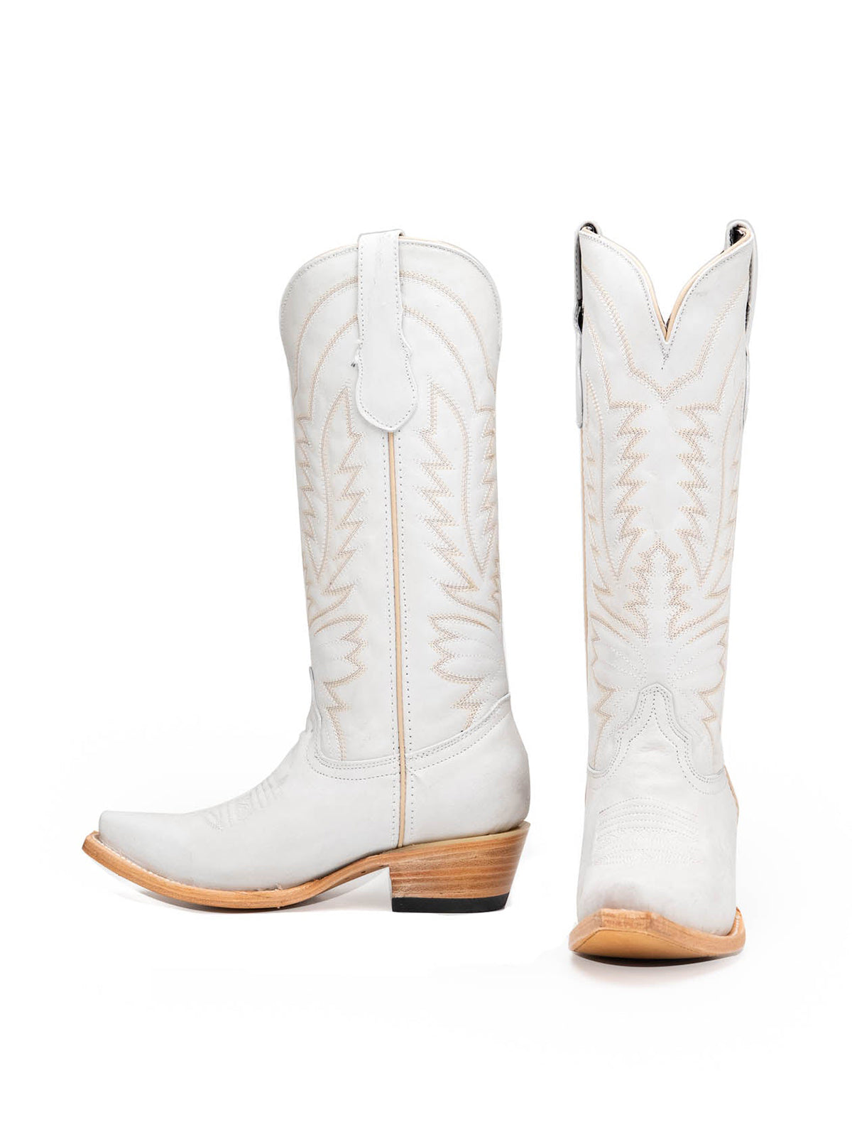 White Snip-Toe Western Classic Embroidery Mid Calf Cowgirl Boots