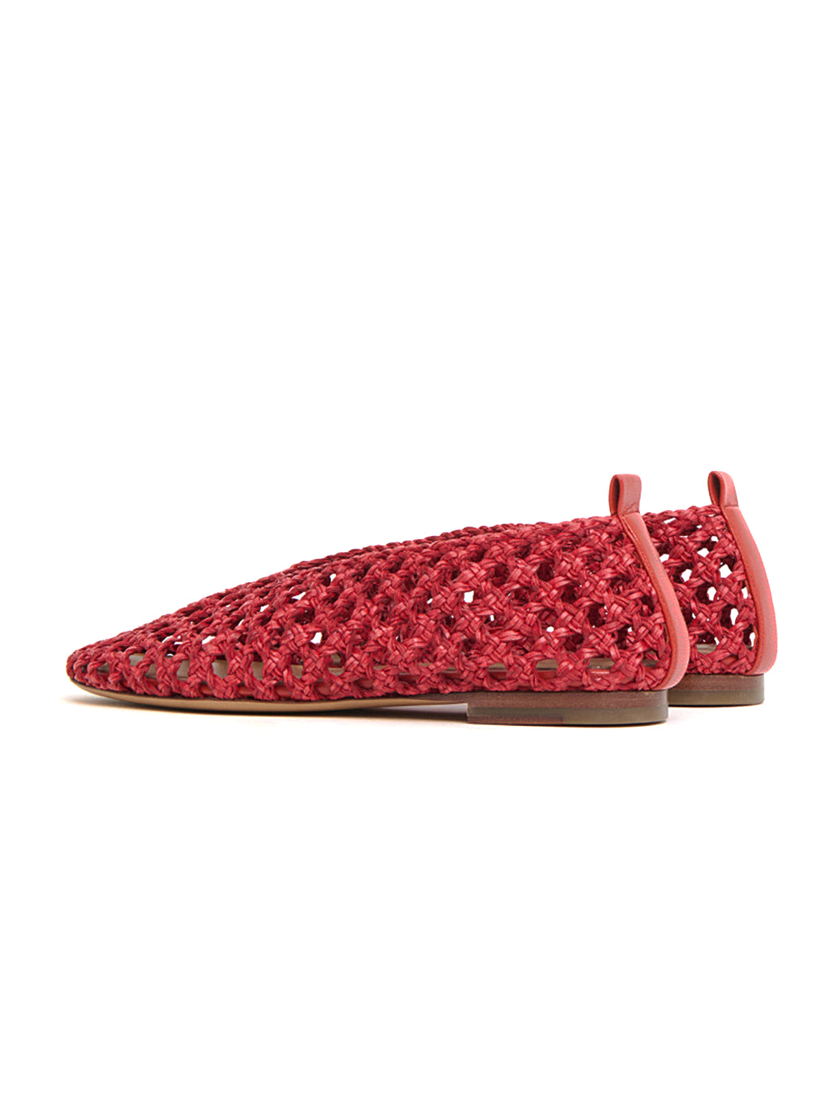 Red Woven Vegan Leather Round-Toe Simple Slip-On Flats