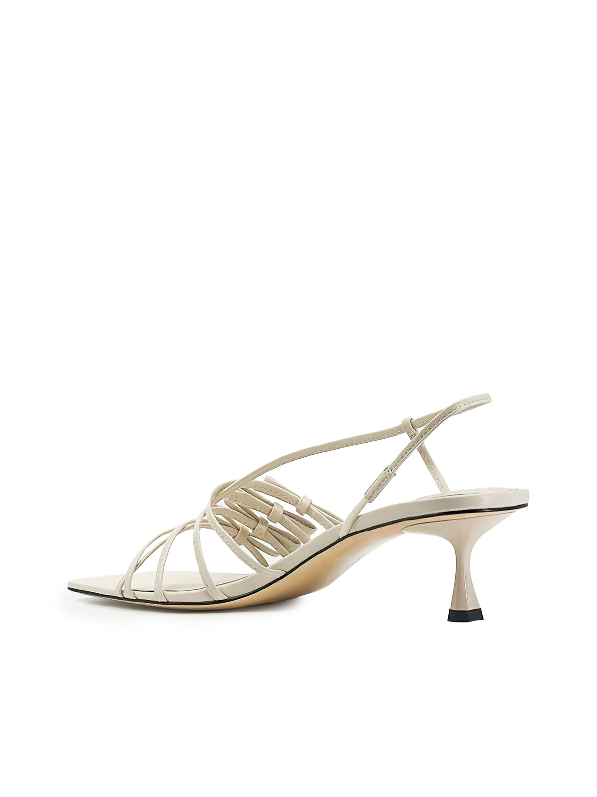 Beige Square-Toe Multi-Straps With Bows Kitten Heels