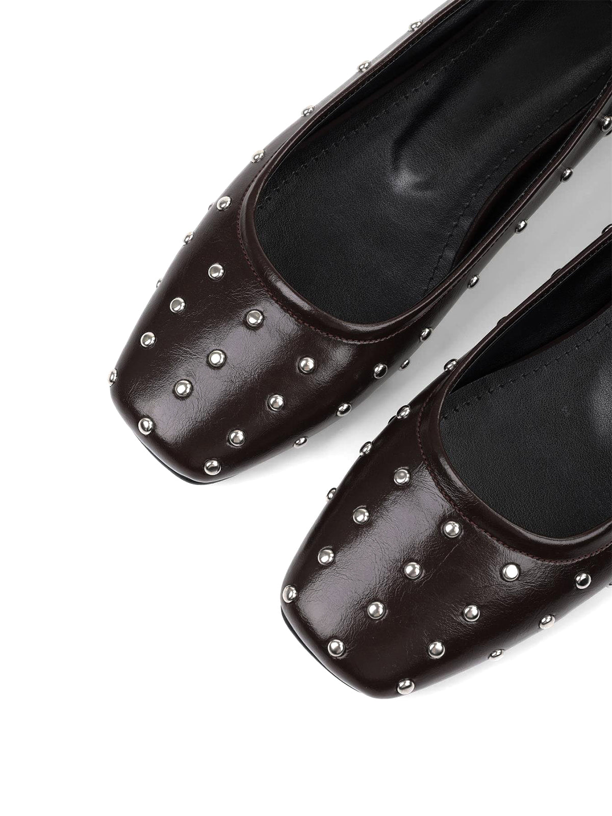 Coffee Square-Toe Tiny Studs Slip-On Flats