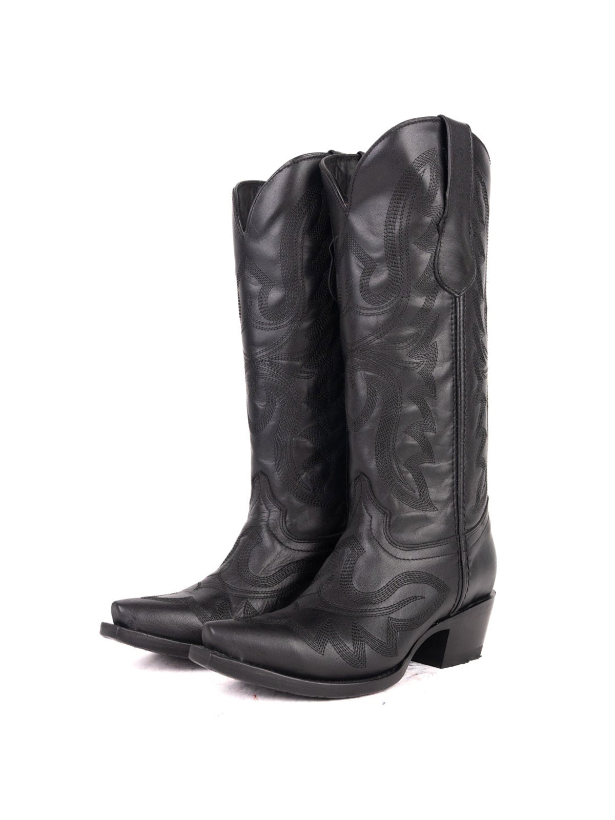Snip-Toe Sleek Embroidery Mid Calf Cowgirl Boots For Woman - Black