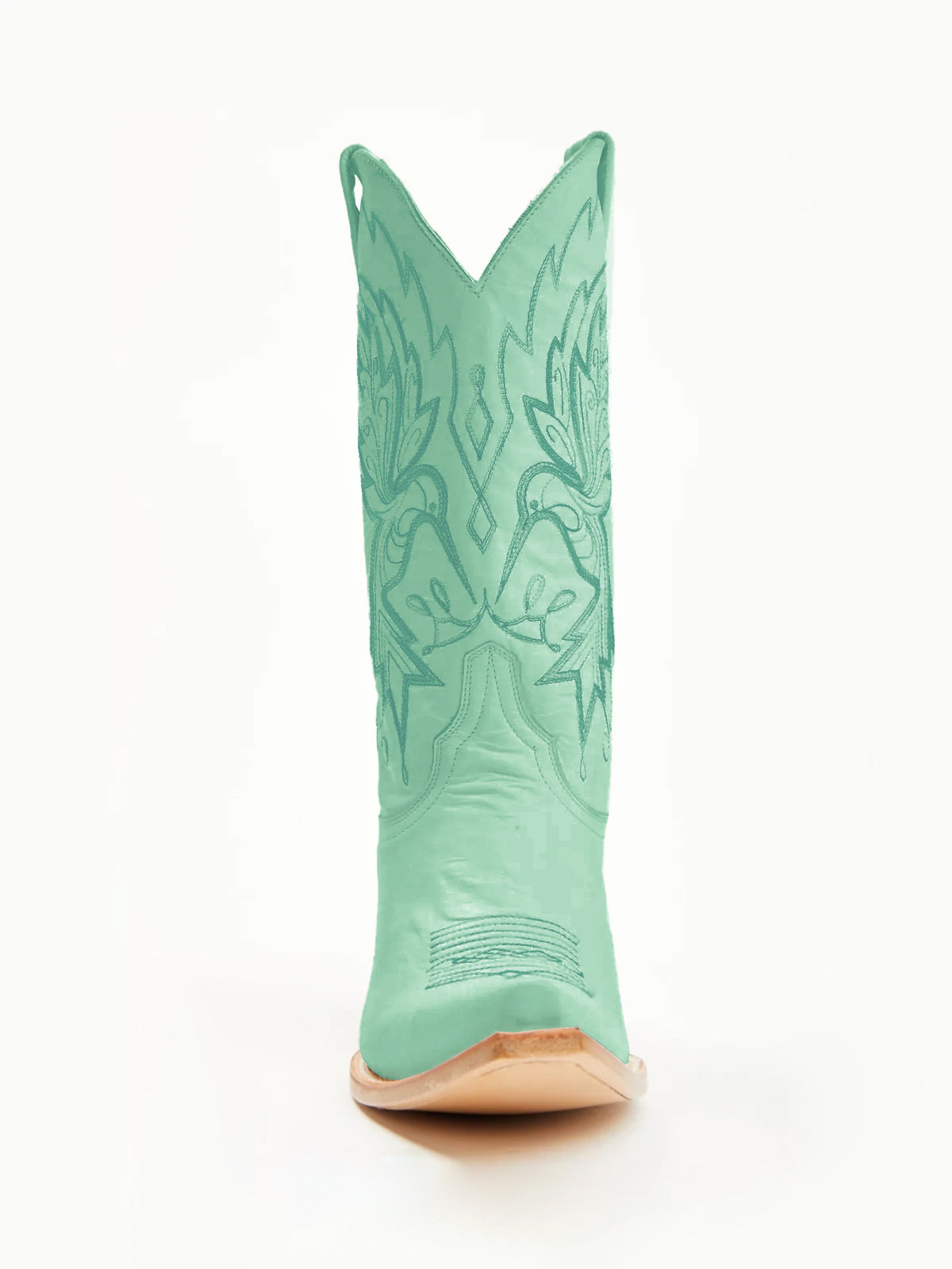 Зелени каубойски ботуши с бродерия от птици и къси пръсти до средата на прасеца