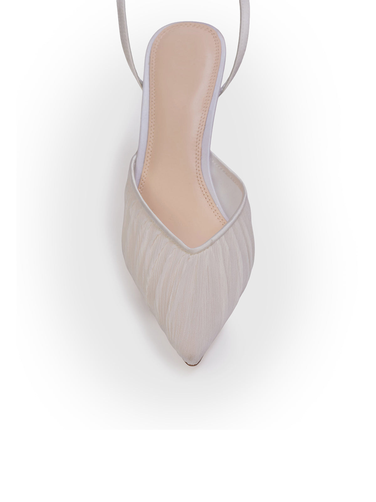 White Satin And Mesh Pointed-Toe Classic Ankle Strap High Heels