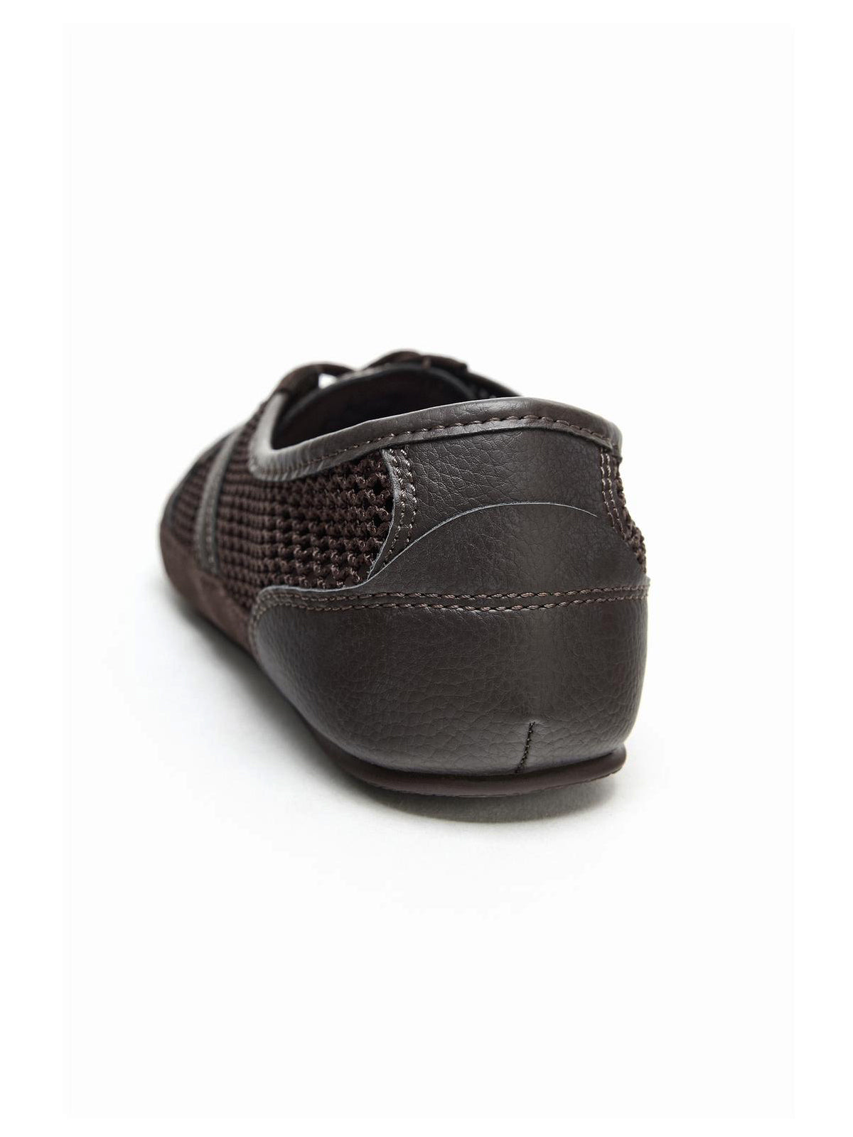 Coffee Faux Suede And Mesh Round-Toe Lace-Up Flats Sneakers