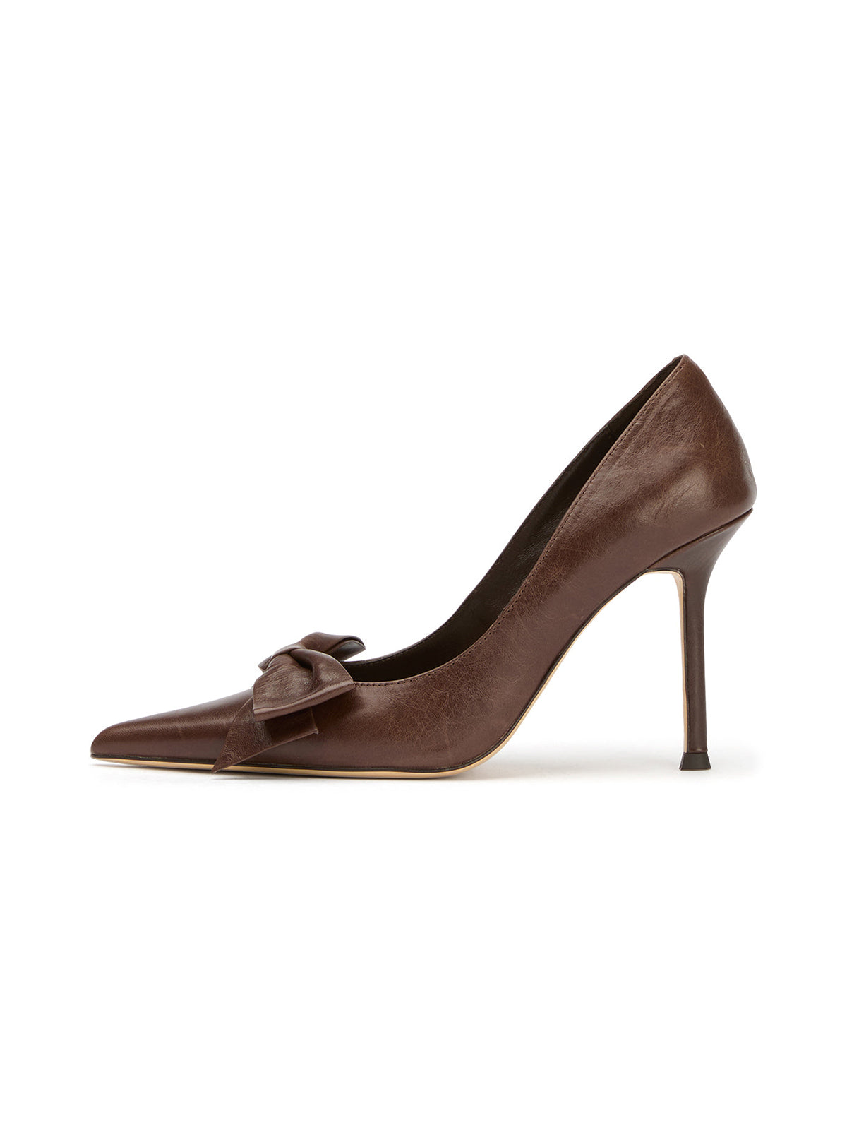Chocolate Pointed-Toe Front Oversized Bow Stylish High Heels